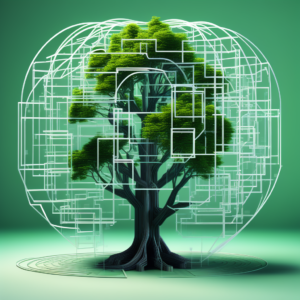 Un arbre entrouré de circuits numériques